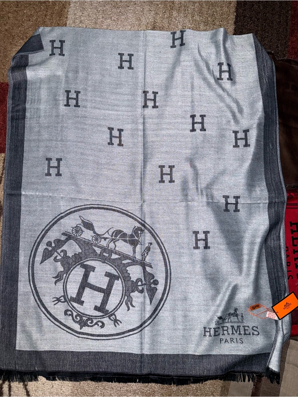 Dark Gray & Gray “H” Reversible Fashion Scarf/Wrap- NWT